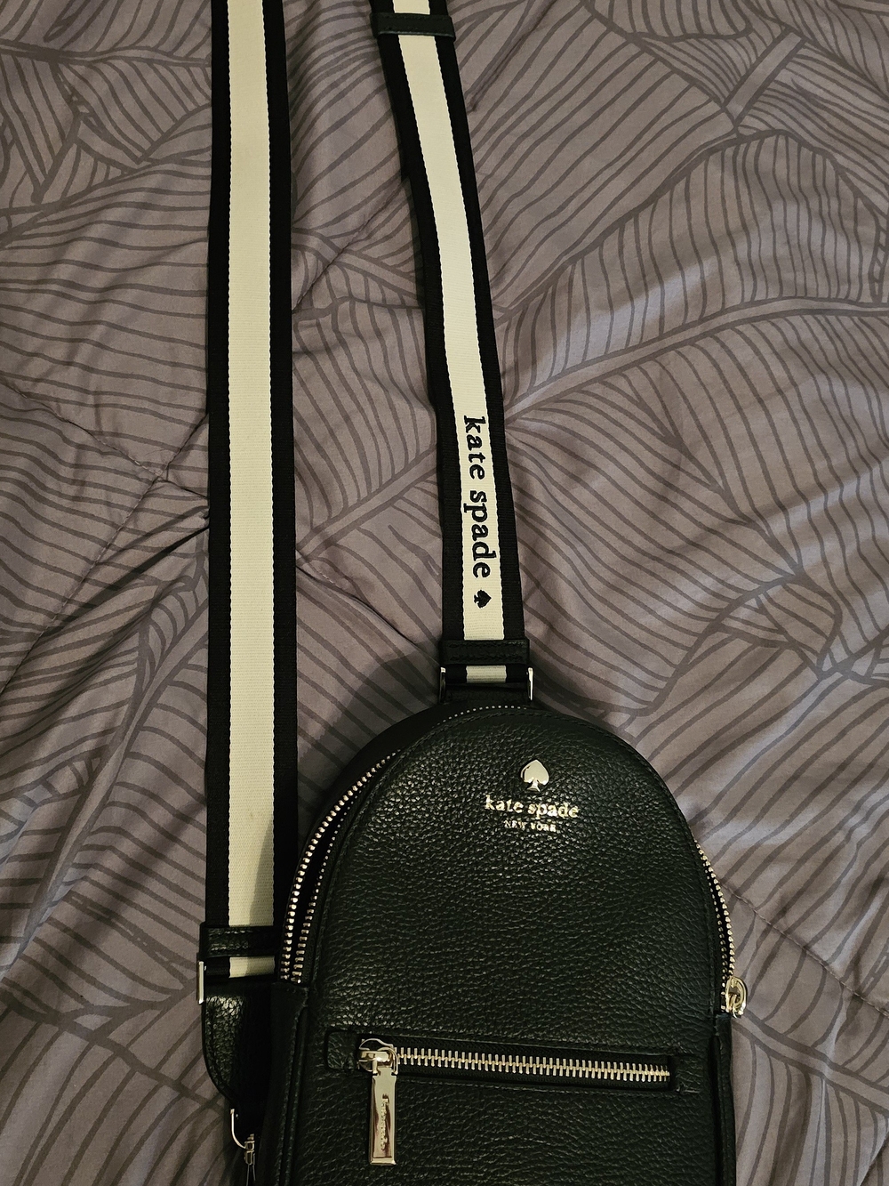 Kate Spade Black Pebbled Leather Mini Backpack with Contrast Strap